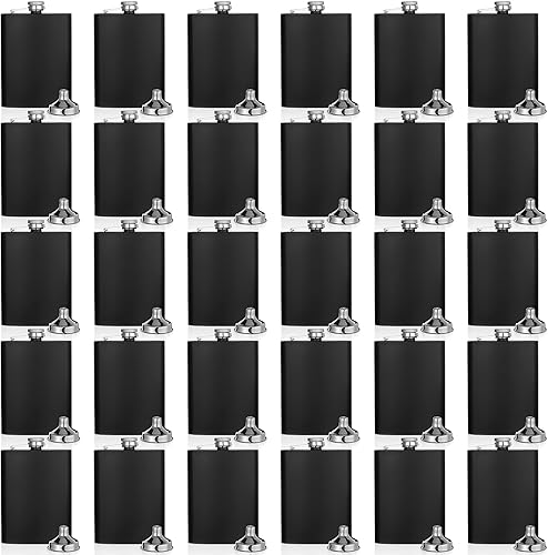 Hoolerry Juego de 30 frascos de cadera de acero inoxidable con embudo de metal a prueba de fugas, para whisky para hombres y mujeres, dama de honor,