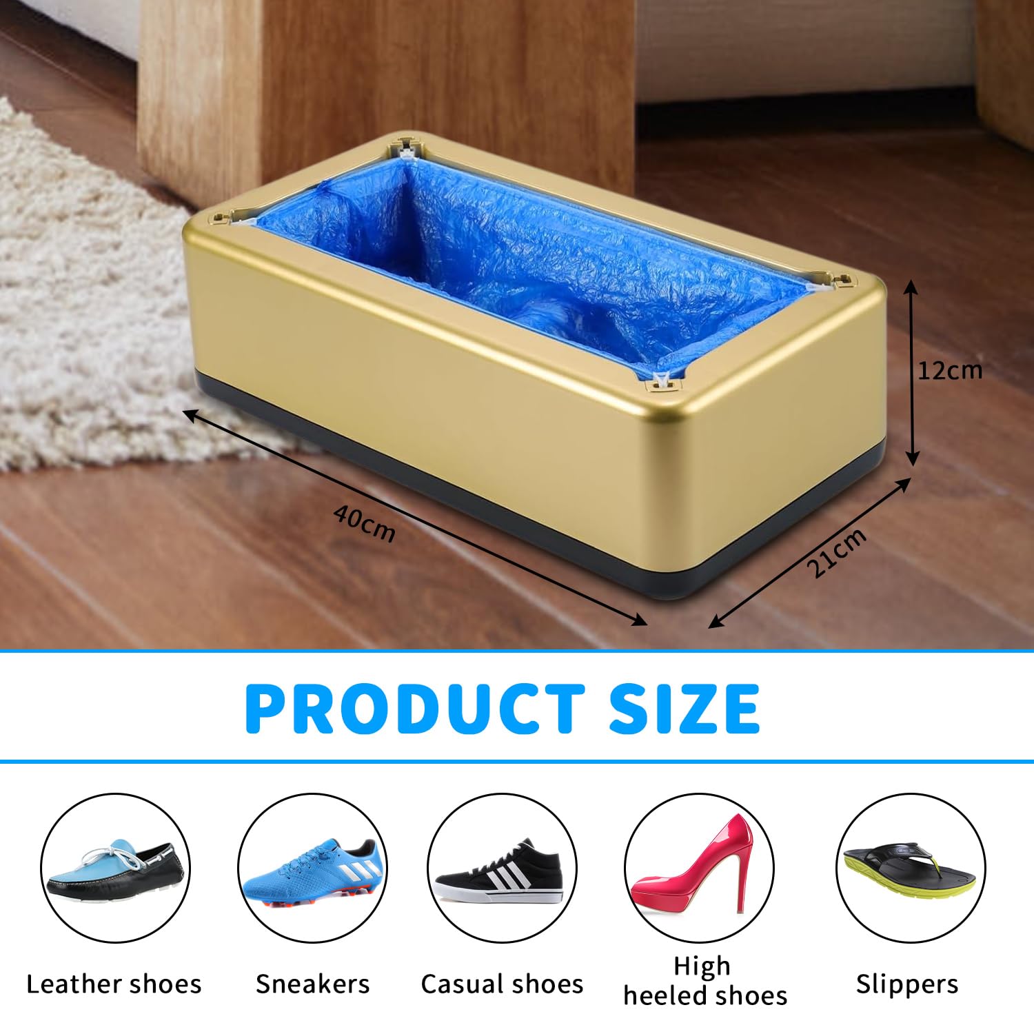 Distributore automatico portatile per copriscarpe monouso, 100 pezzi, per casa ufficio fabbrica (Oro)