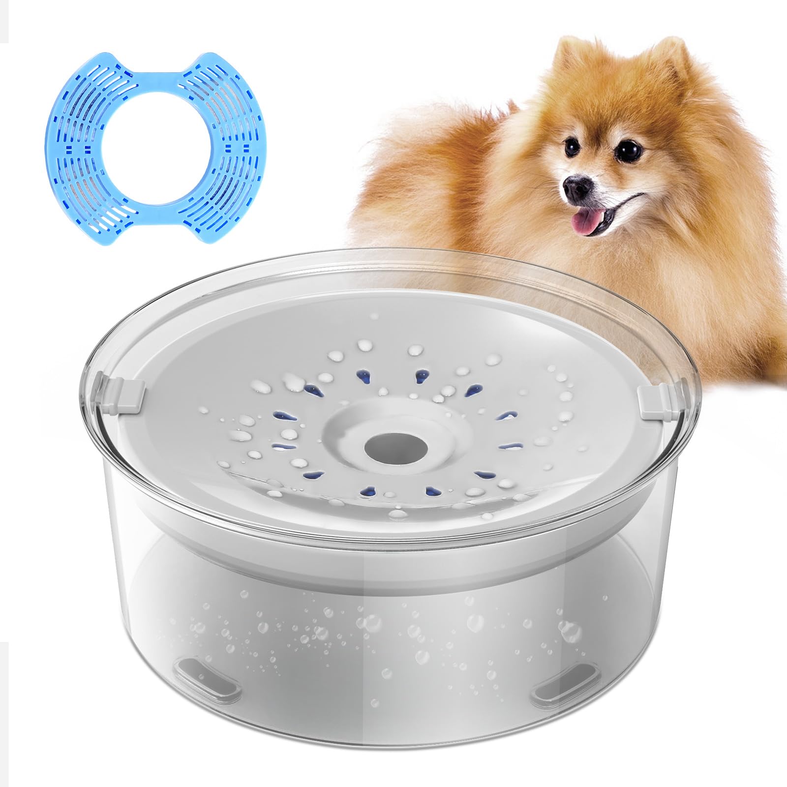 Cuenco de Agua para Perros 2L Comedero para Perros sin Derrames con Alfombrilla para Comedero Lento Dispensador de Agua para Mascotas de 67 oz con filtros Comedero Lento de plástico