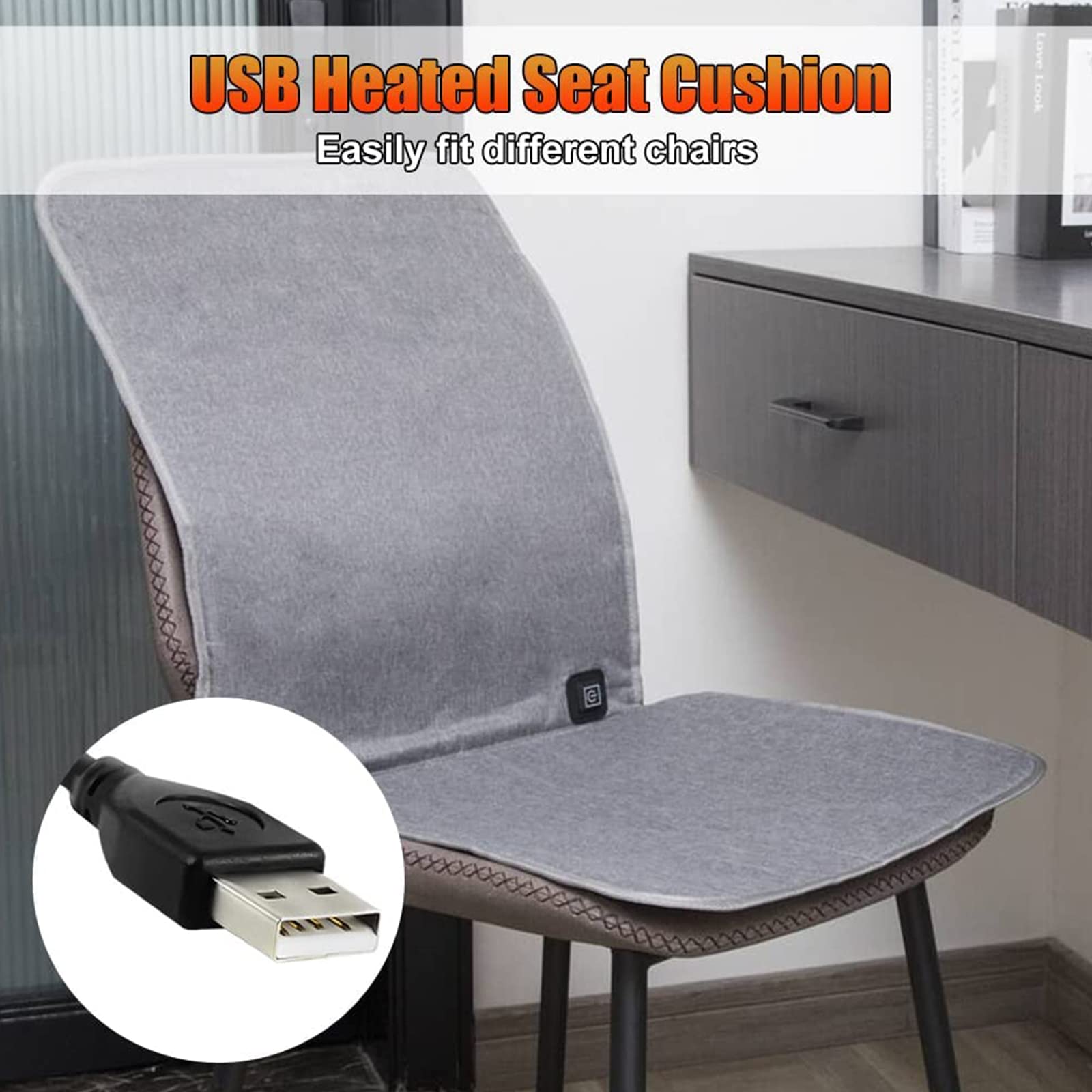 Coussin Chauffant USB Portable - 45x90 Cm - 3 Températures - Pour Chaise, Canapé, Extérieur, Bureau - 9