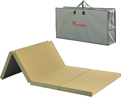 MustMat Tapete grueso de tatami tamaño individual XL, cama japonesa de tatami con bolsa de almacenamiento, 39 x 80 x 2 pulgadas (verde)
