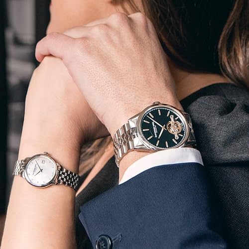 Vista 6 de RAYMOND WEIL Freelancer Reloj automático para hombre, calibre RW1212, esfera negra con índices plateados, rueda de equilibrio visible, pulsera