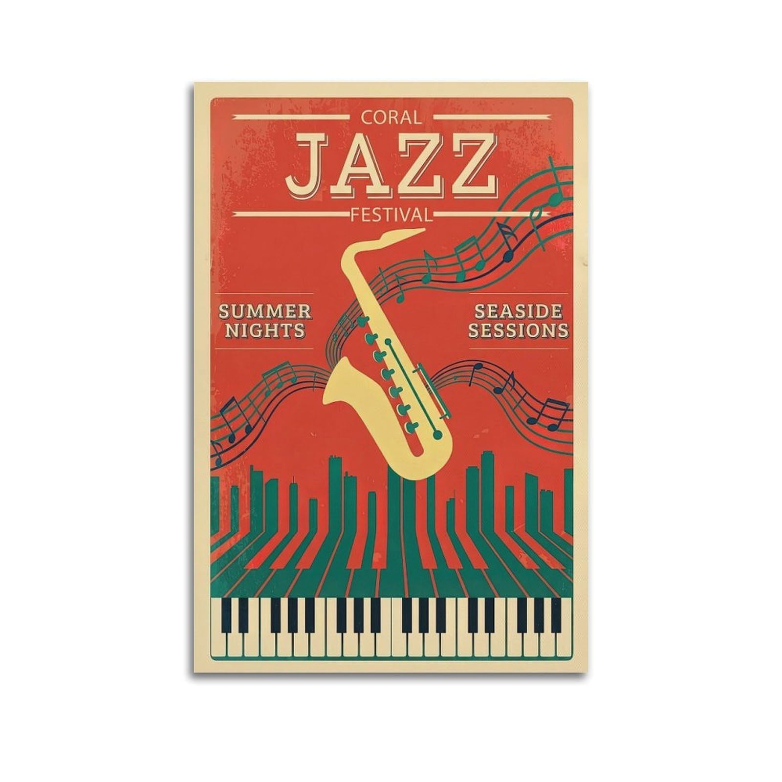 OKNGB Vintage Poster Jazz Saxophone Coastal Music Decorative Painting Canvas Art Picture 20x30inch(50x75cm)