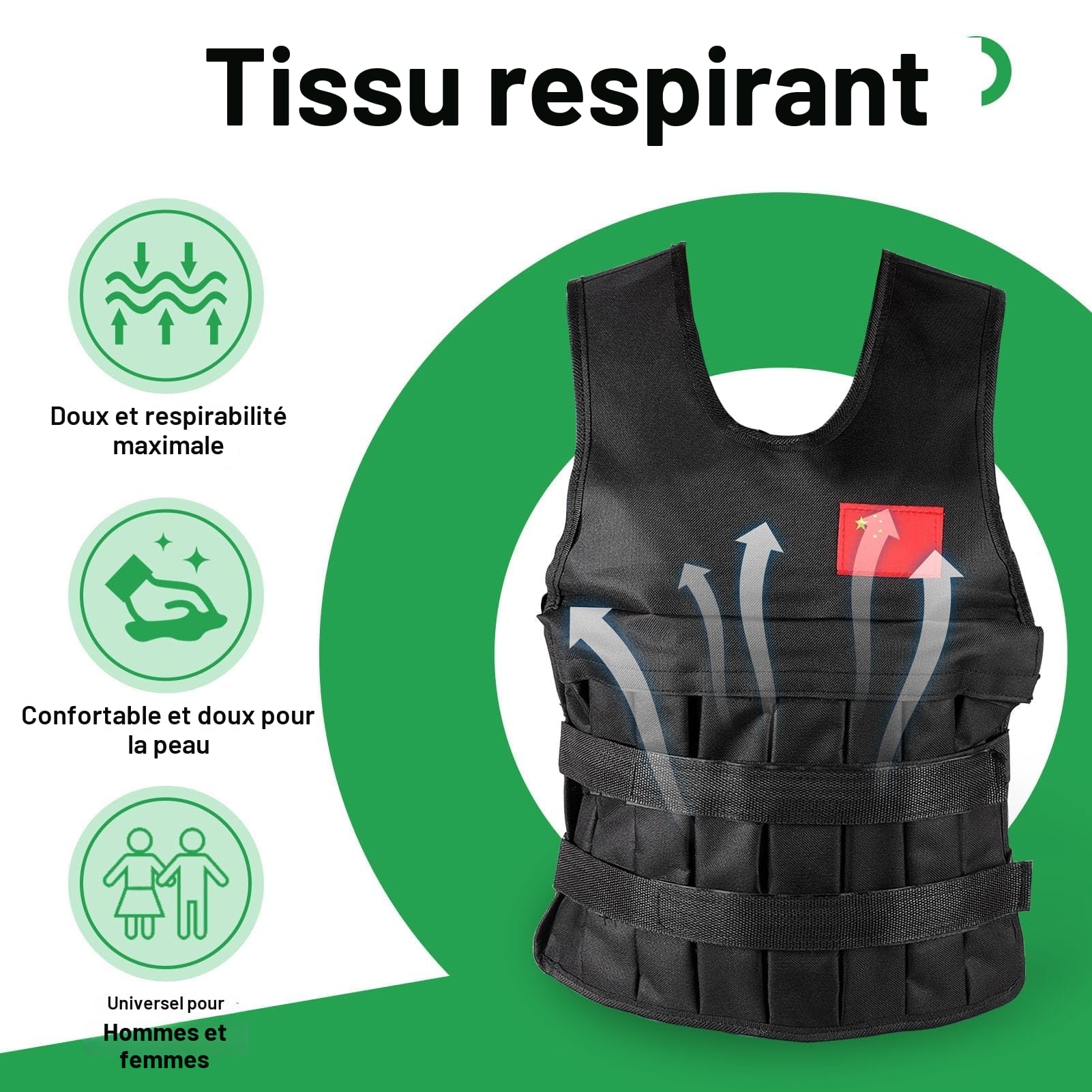 Gilet lesté de 20 kg avec 4 Sacs de Sable, Gilet d'entraînement réglable pour l'entraînement, la Musculation, la Course, Le Fitness, Le renforcement Musculaire
