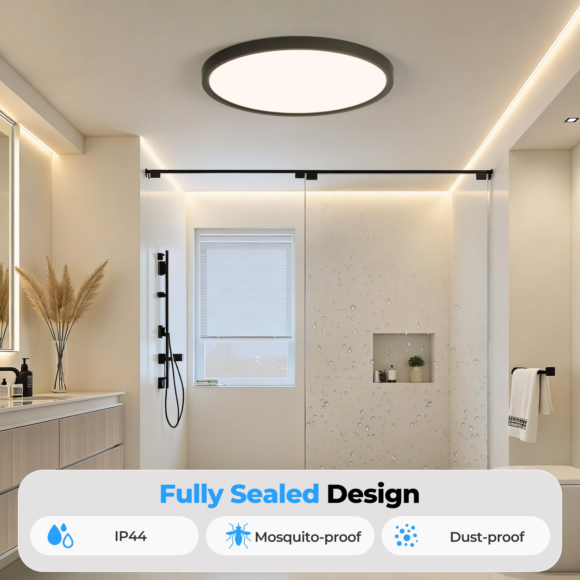 OTREN Lampa sufitowa LED do ściemniania, 48 W, 4800 lm, z pilotem, trybem nocnym i funkcją pamięci, 3000 K–6500K, wodoodporna IP44, do łazienki, salonu, kuchni i sypialni, 40 cm