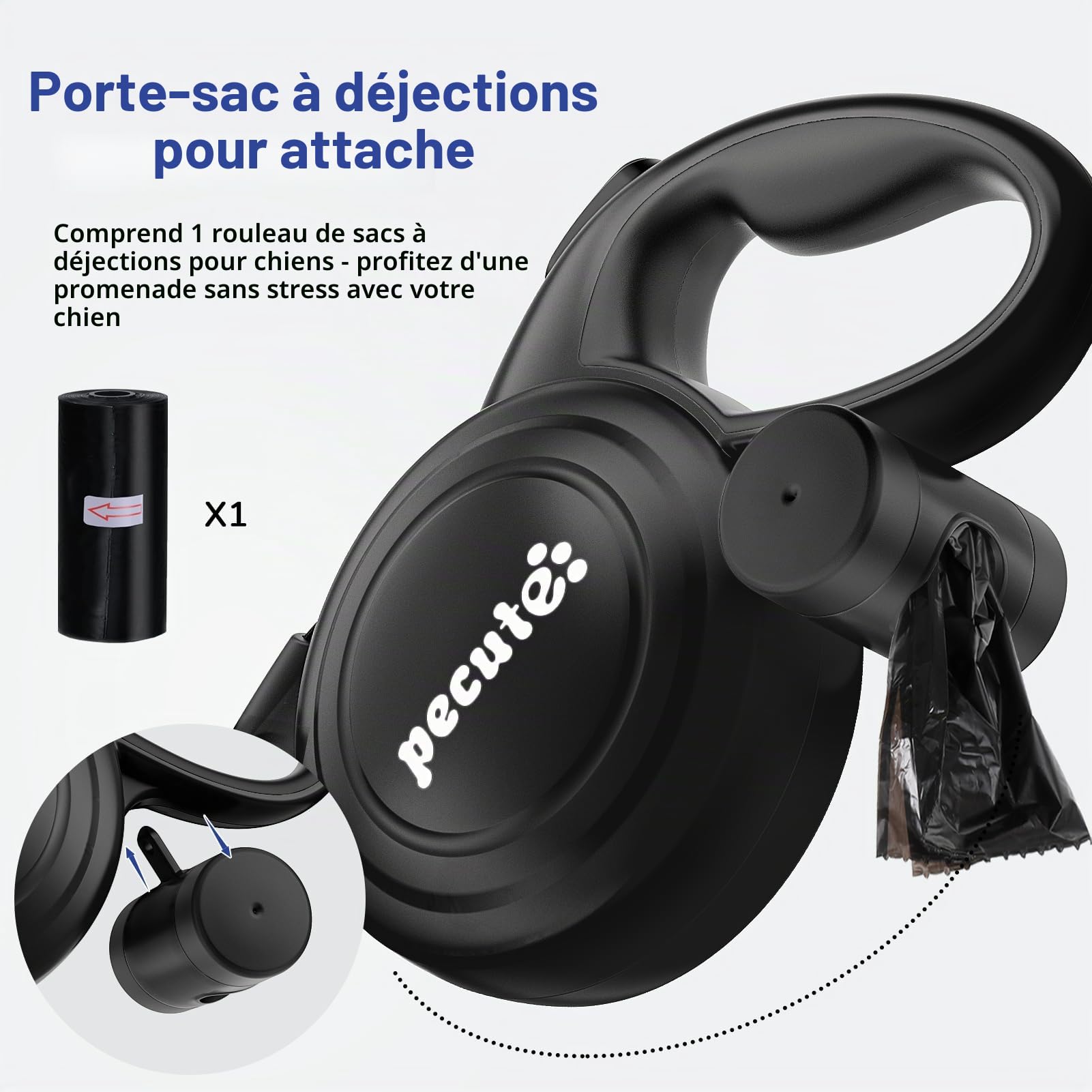 Pecute Laisse Chien Enrouleur 10m, Laisses Rétractables pour Chiens(Jusqu'à 50Kg), avec Un Boutton S'arrêter Bloquer, Ruban en Nylon avec Coutures Réfléchissantes, pour Petit, Moyen et Grand Chiens