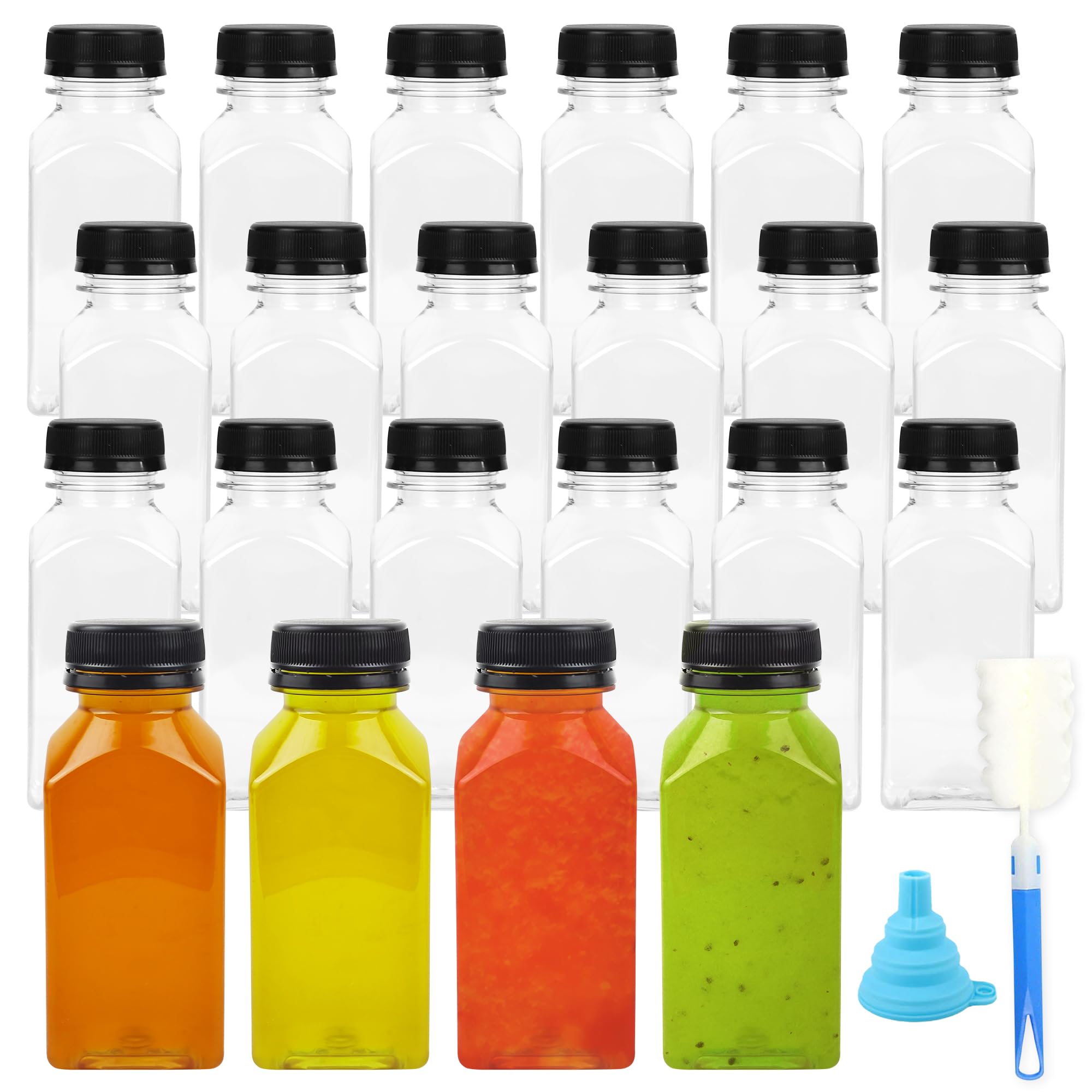 32 bottiglie di plastica trasparenti da 250 ml, con coperchio, riutilizzabili, per mini frigo, succhi di frutta, bevande, frullati, acqua