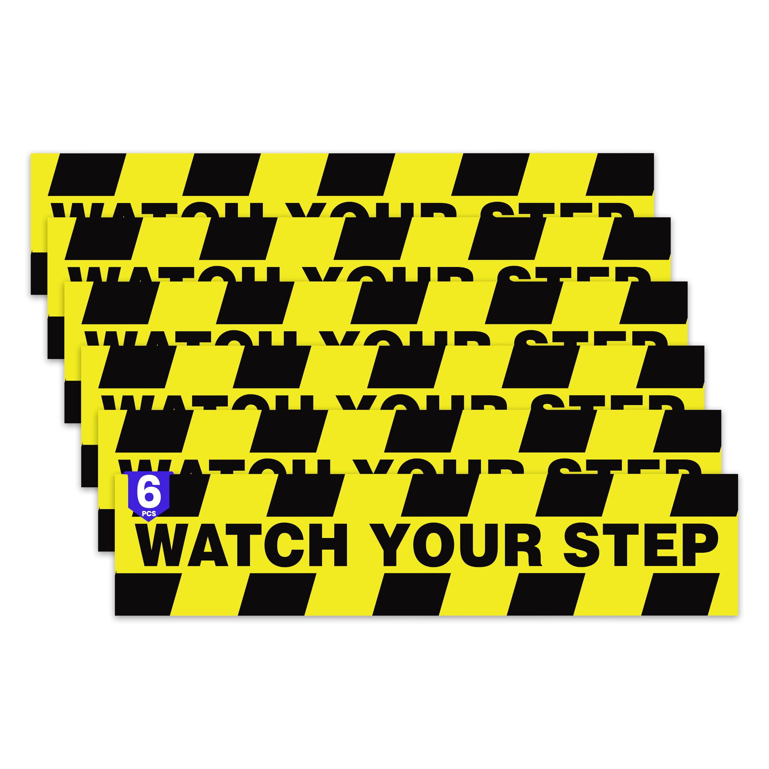 6 x Watch Your Step Floor Decals Stickers 20x5 Inch - Premium Self-Adhesive Vinyl, Laminated Anti-Slip, Water Resistance, Sticker Indoor & Outdoor