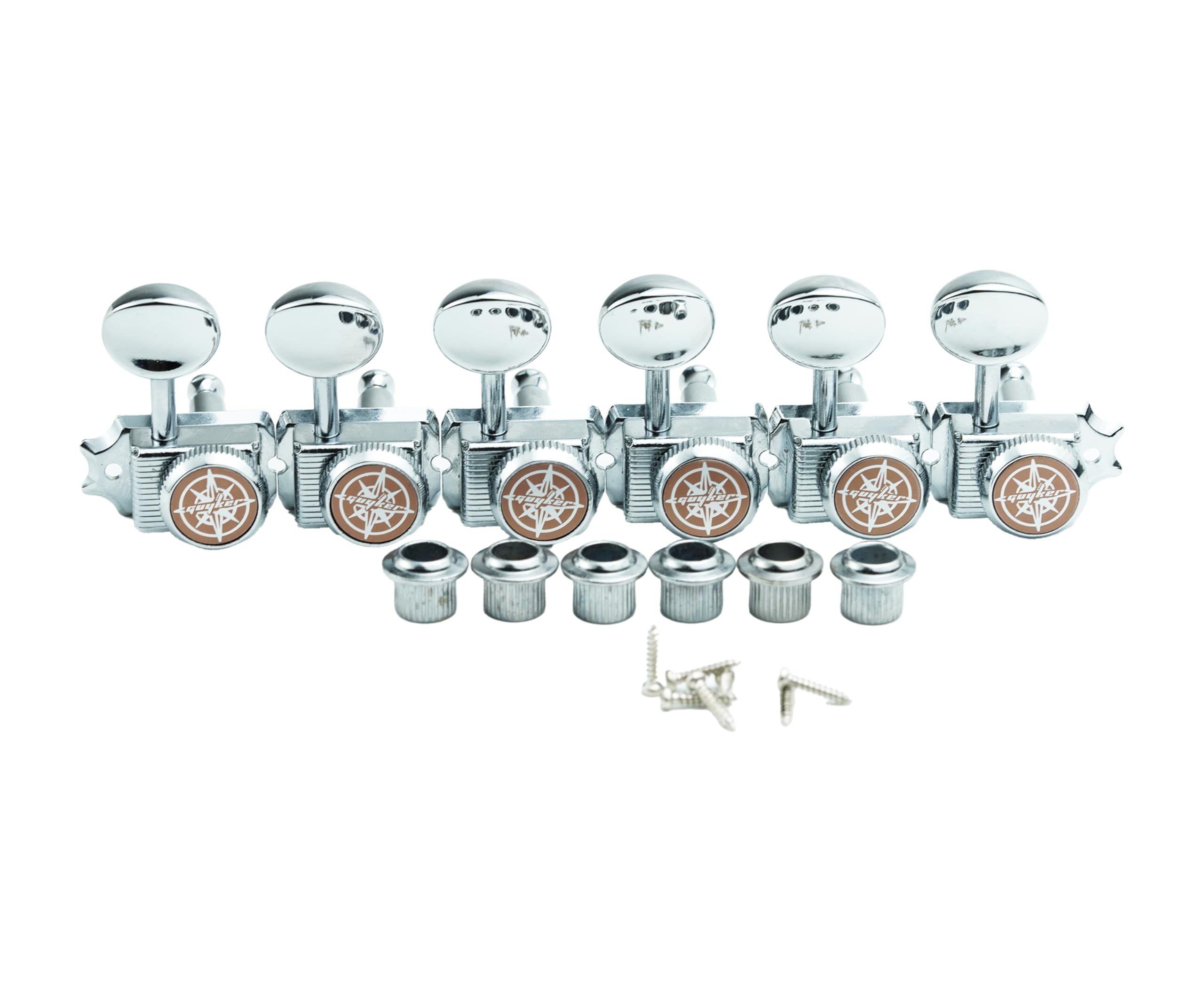Guyker 6 Inline Vintage Guitar Lock String Tuners – Locking Tuning Key Pegs Machine Heads Replacement for ST TL Style Electric, Folk or Acoustic Guitars – Chrome
