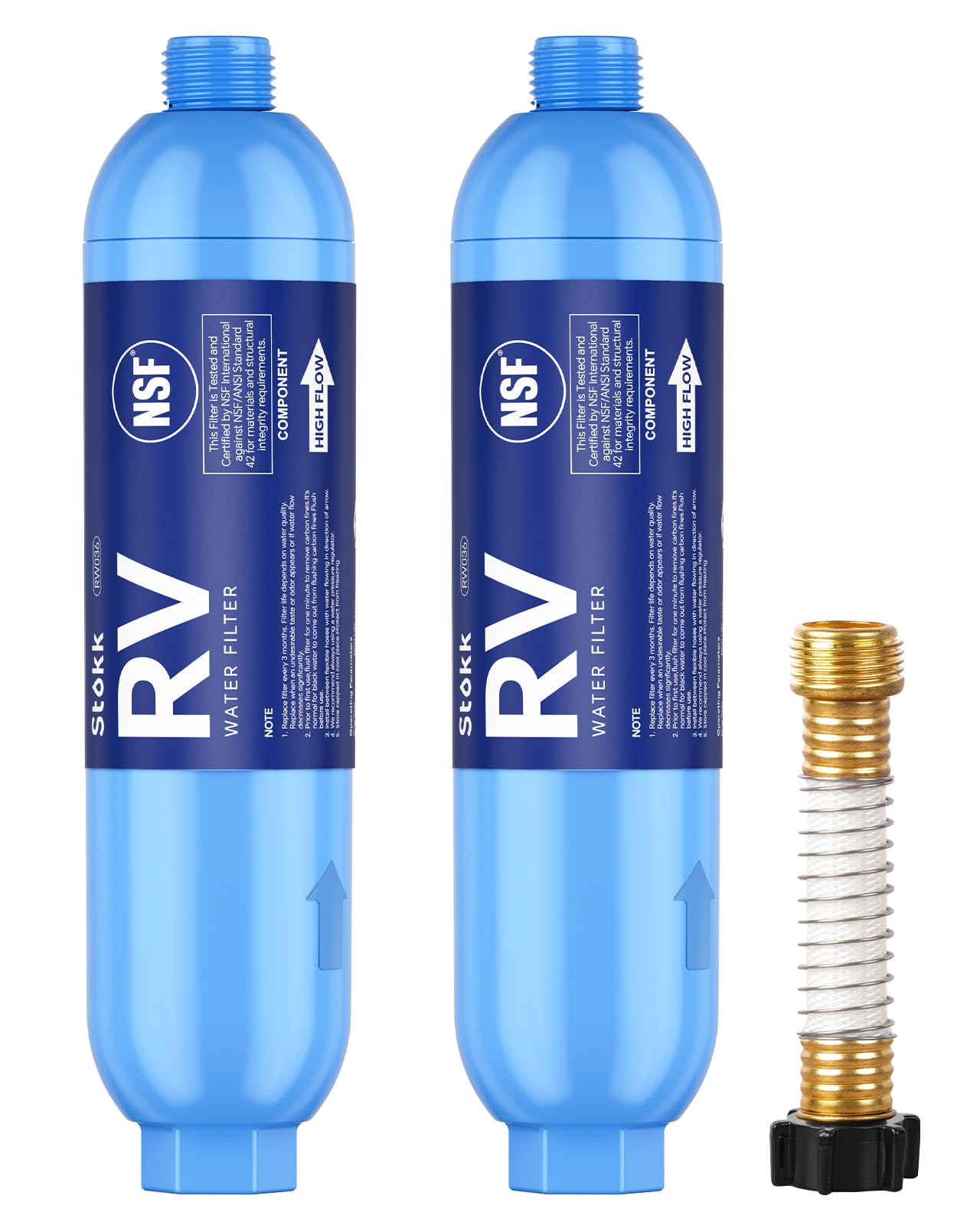 Stokk RV Water Filter with Flexible Hose Protector, NSF Certified, Inline Water Hose Filter for Garden, Camper and Pool, Greatly Reduces Bad Taste, Chlorine, Odor, Rust and Sediment, 2 Pack