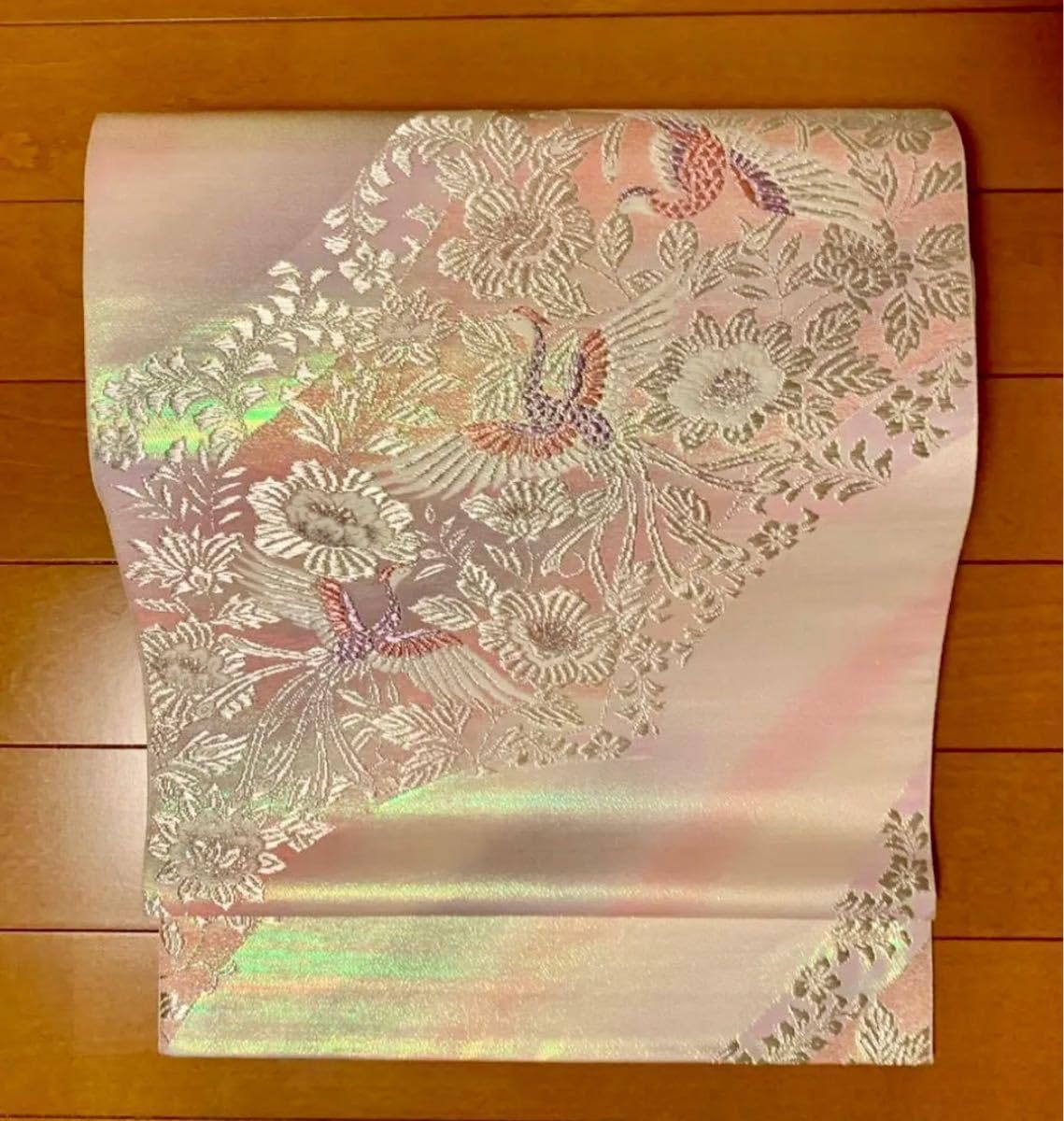 帯屋捨松 袋帯 白 黄緑 仕立て付き 礼装用袋帯 フォーマル袋帯 華文