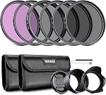 NEEWER 52mm Lens Filter Kit: UV, CPL, FLD, ND2, ND4, ND8, Lens Hood and Lens Cap Compatible with Canon Nikon Sony Panasonic DSLR Cameras with 52mm Lens