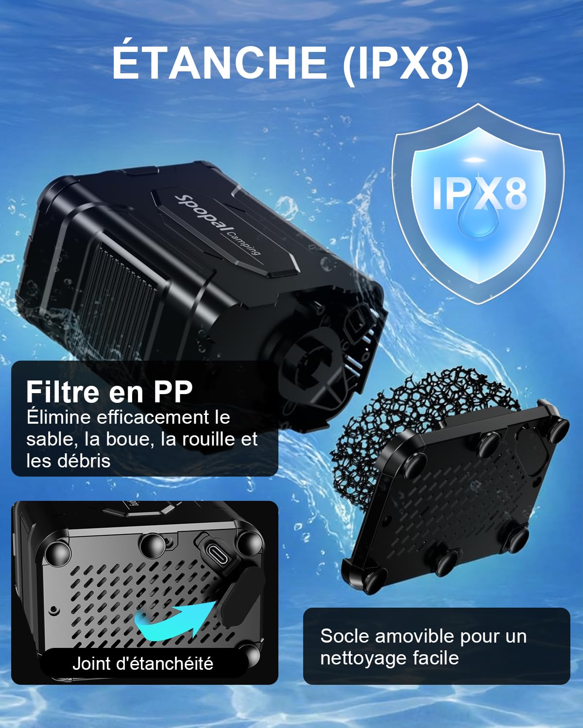 Douche de Camping,[13000mAh & IPX8]Spopal Douche Portable Camping,Écran LED,Longue Durée,5 Réglages de Vitesse,Type-C,pour Animaux,Camping,Voyages,Gift