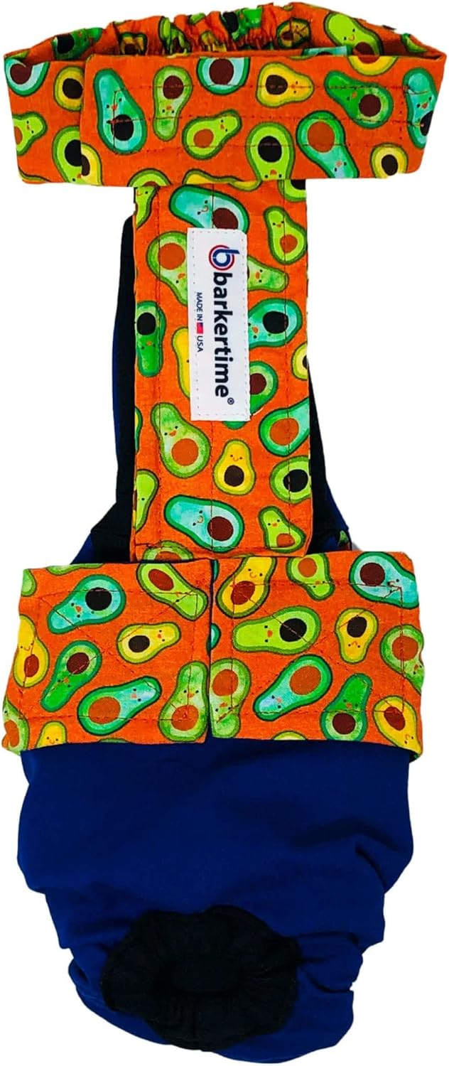 Tasty Avocado on Blue Dog Diaper Overall, XXL, with Tail Hole - Made in USA