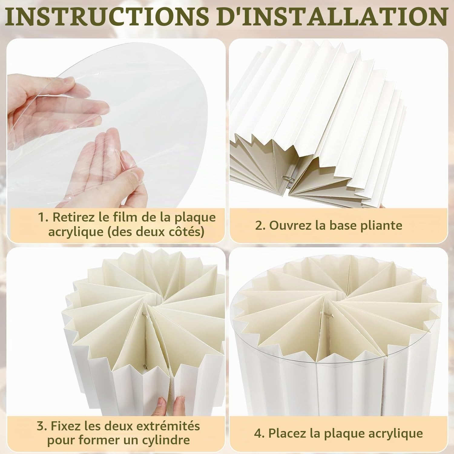 MALLOOM Lot de 4 Rehausseurs de Buffet – Présentoirs Blancs Cylindriques en Carton pour Desserts, Gâteaux, Bijoux, Figurines – Idéal pour Fêtes, Mariages, Collectors