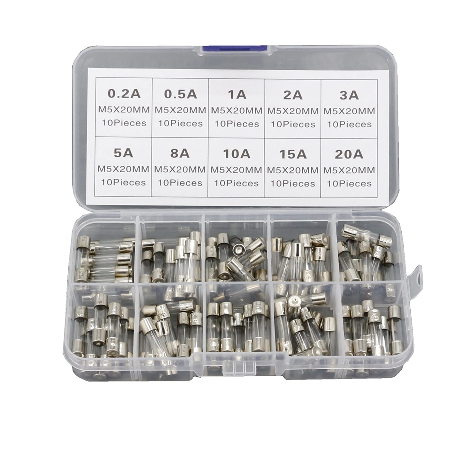 Kit 100 Fusibili In Vetro 5x20mm - Assortimento 10 Valori Da 0,2A A 20A - Foto 12
