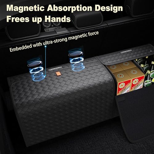 Miniatura 3 de GMQ Organizador de almacenamiento para automóvil, organizador de maletero de cuero con almacenamiento plegable, gran capacidad para SUV, camión, MPV