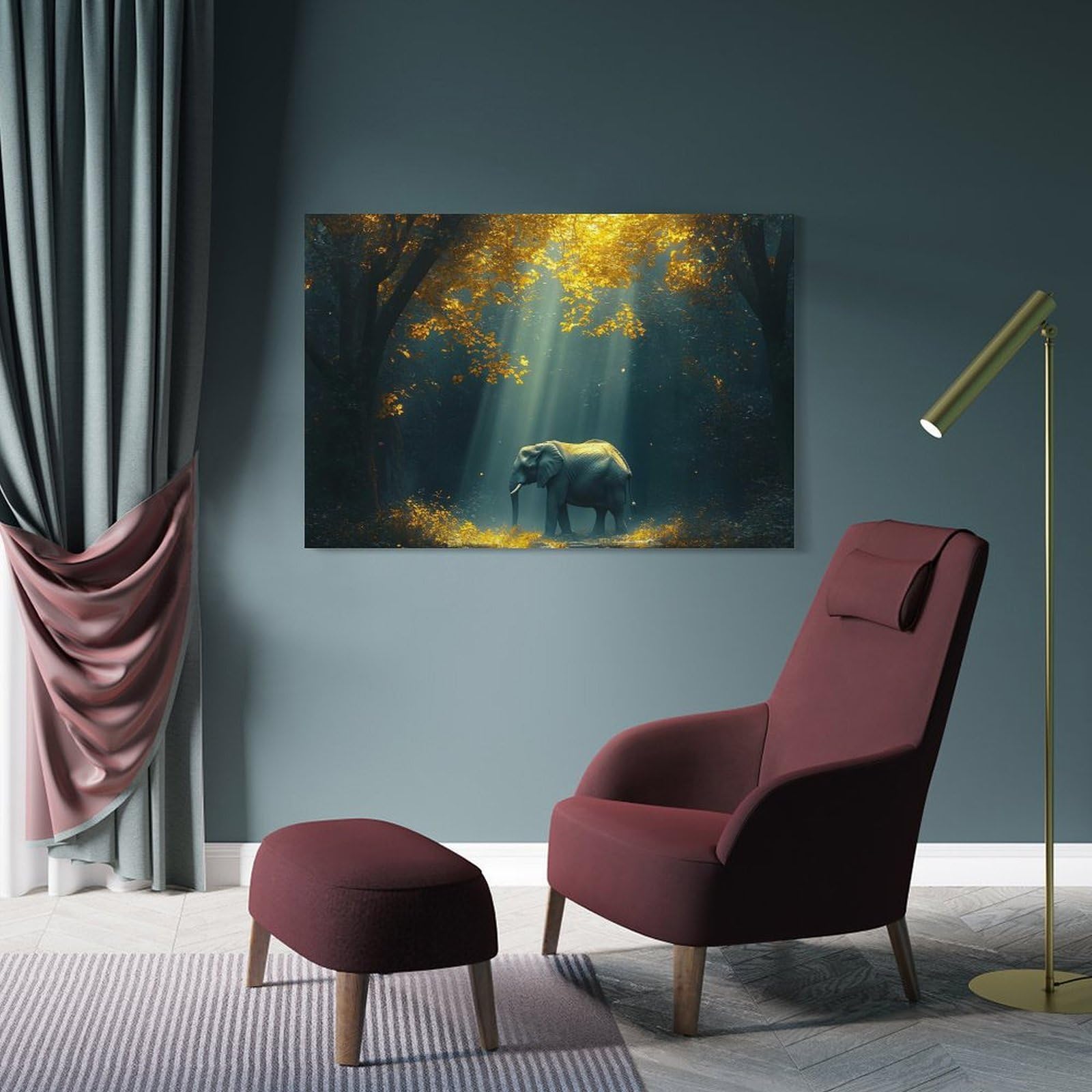 Junmoney Elephant in Golden Forest Decorative Wall Artwork 20x30inch(50x75cm), for Entrance Spaces, Stair Walls Or Halls, A Stylish Accent for Home Entrances