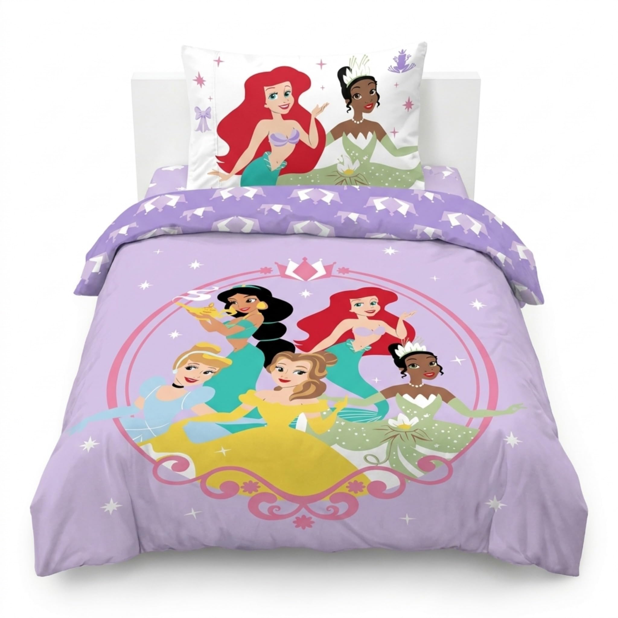 Jay Franco Boys Purple - Princess Children's Disney Princess Single Duvet Cover Set – 100% Cotton Super Soft Bedding With Pillowcase, Official Licensed Product, Purple, 2 Piece Set