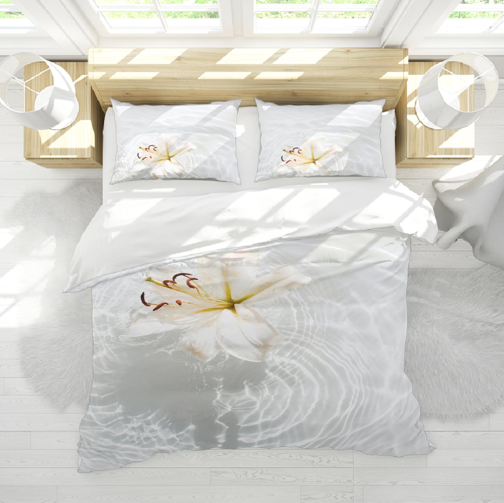 Housse de couette blanche douce 3 pièces au design floral raffiné 260x220