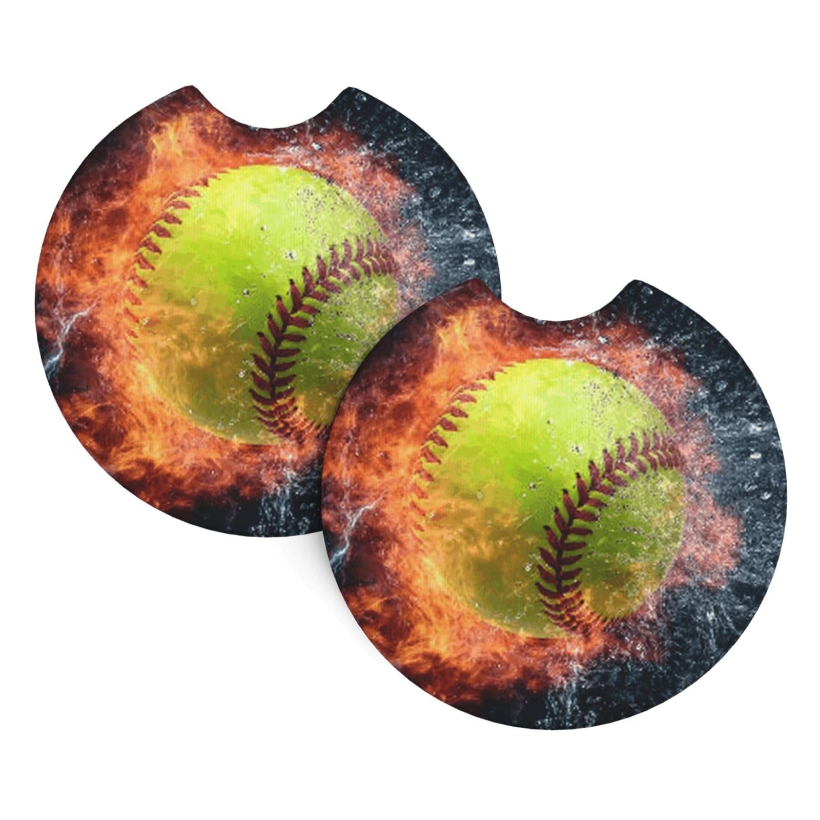 Xopekvlawm Softball 2 Pack Car Cup Holder Coasters 2.7 Inch Universal Anti-Slip Shockproof Car Cup Holder Insert Car Coasters Drink Coasters Cup Holder Coasters For Car Accessories