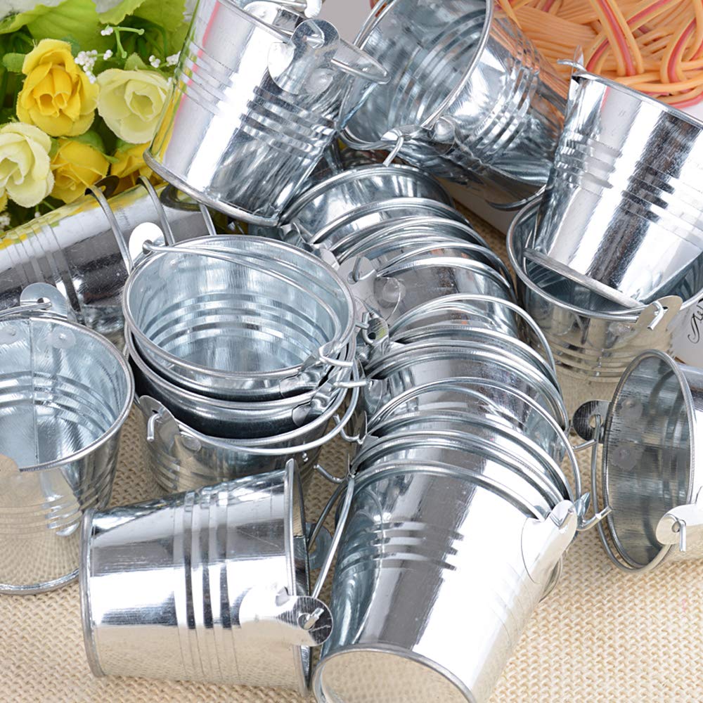 24pcs Mini Cubos Metal 5,5 x 5,2 x 4cm Dulces Caramelos Decoración Mesas Candy Bar Detalles Regalos Invitados de Boda Fiesta Bautizo Cumpleaños (Plateado)