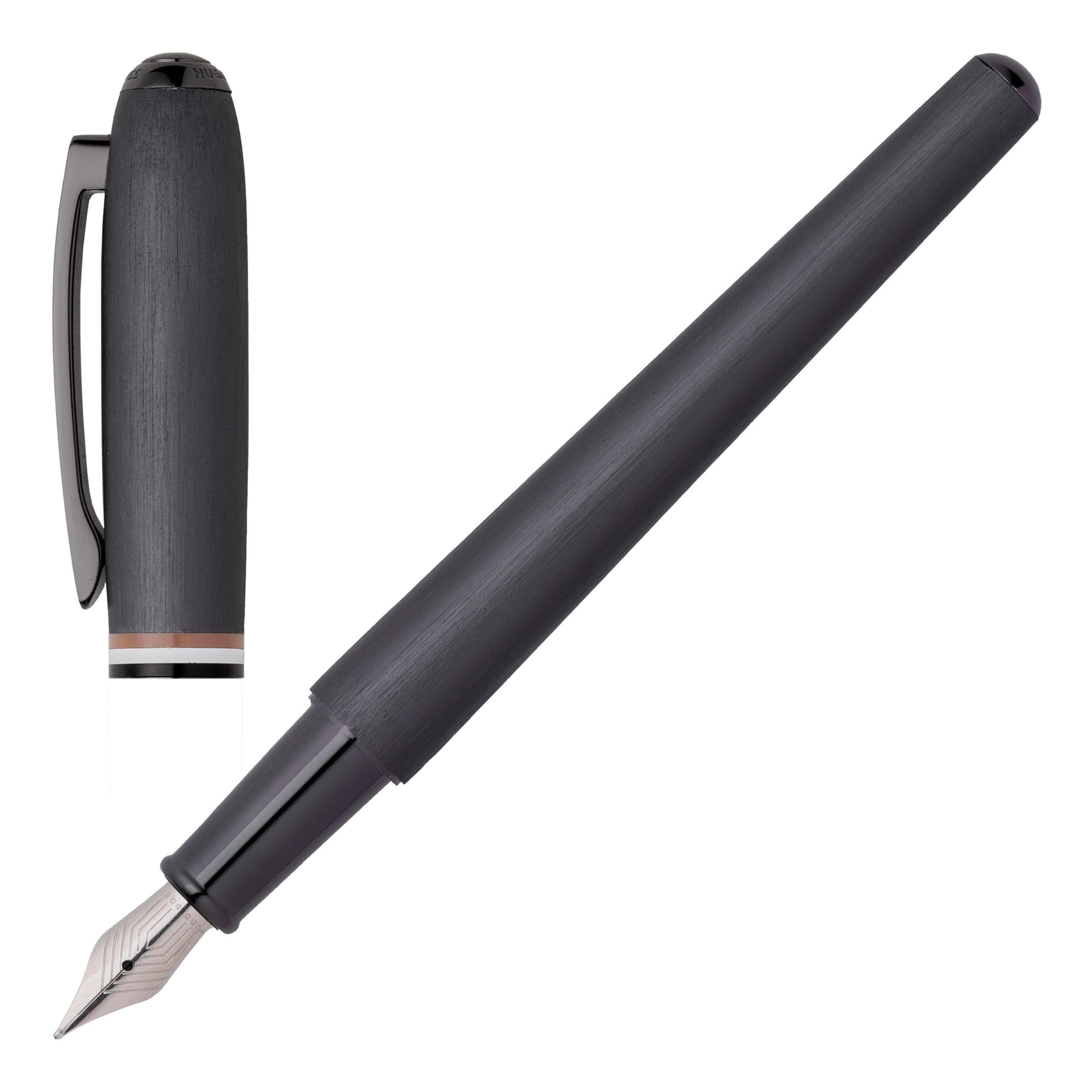 HUGO BOSS Contour Iconic HSH3412D - Pluma estilográfica de latón y aluminio en color negro, longitud: 13,6 cm, grosor del plumón: M
