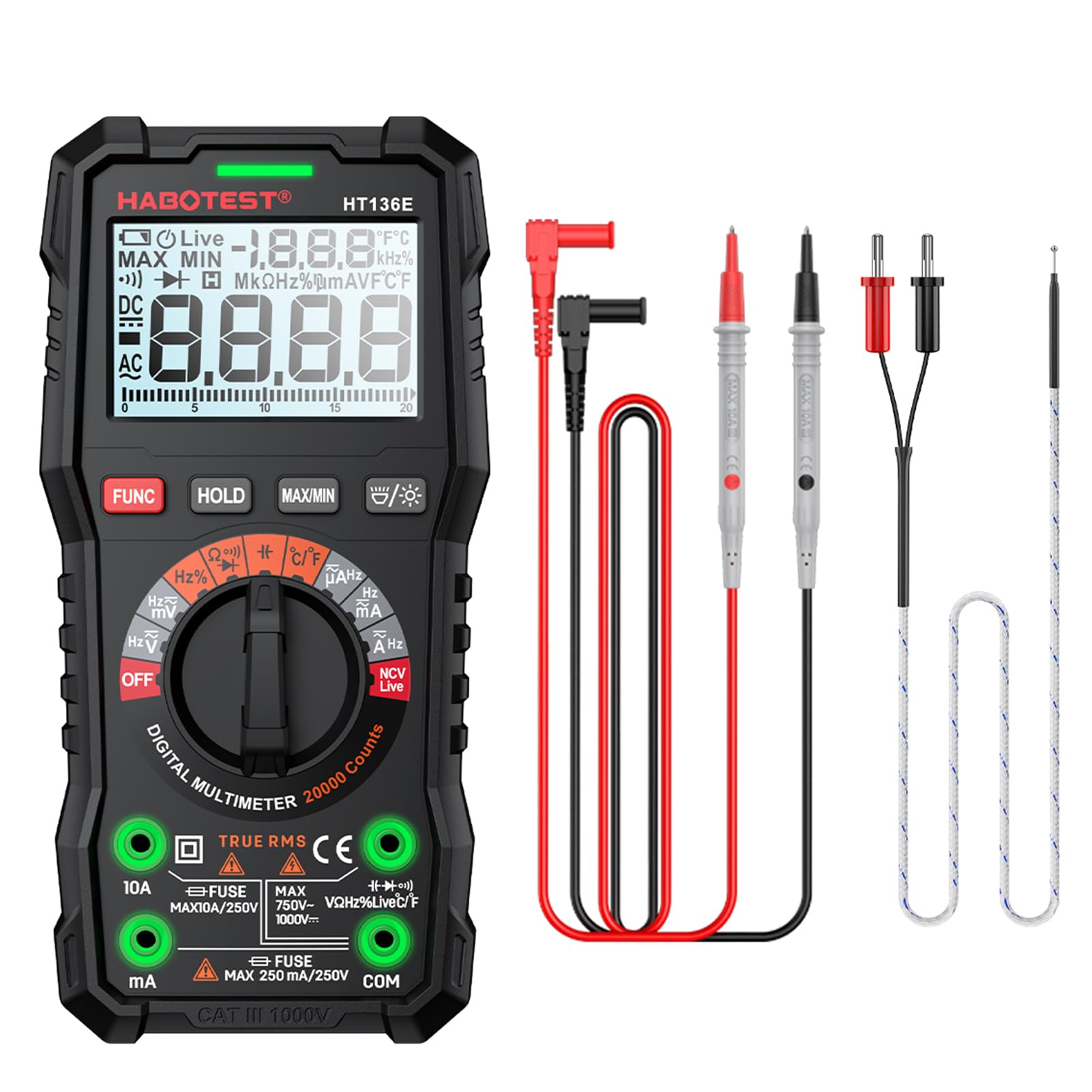 HABOTEST HT136E multimetr cyfrowy, wydajny tester dla profesjonalnych elektryków (HT136E)