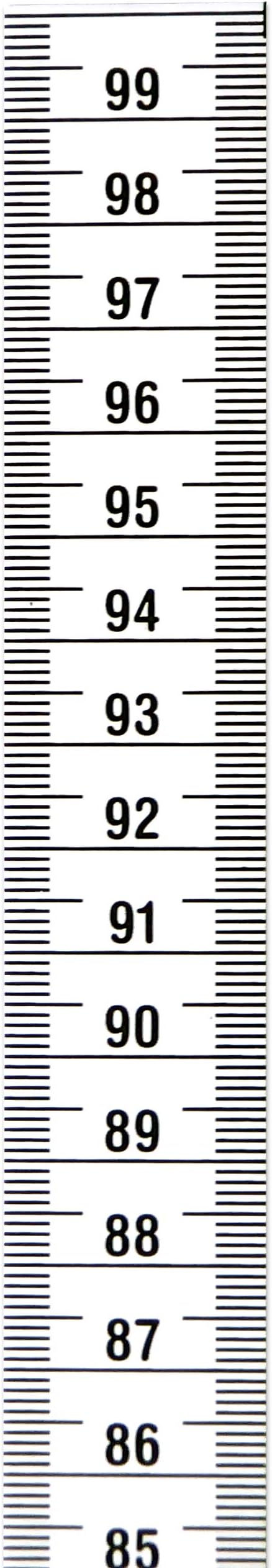 Adhesive Backed Ruler - 1 Inch Wide x 1 Meter Long - Vertical Up - Metric - 1mm Grads - White
