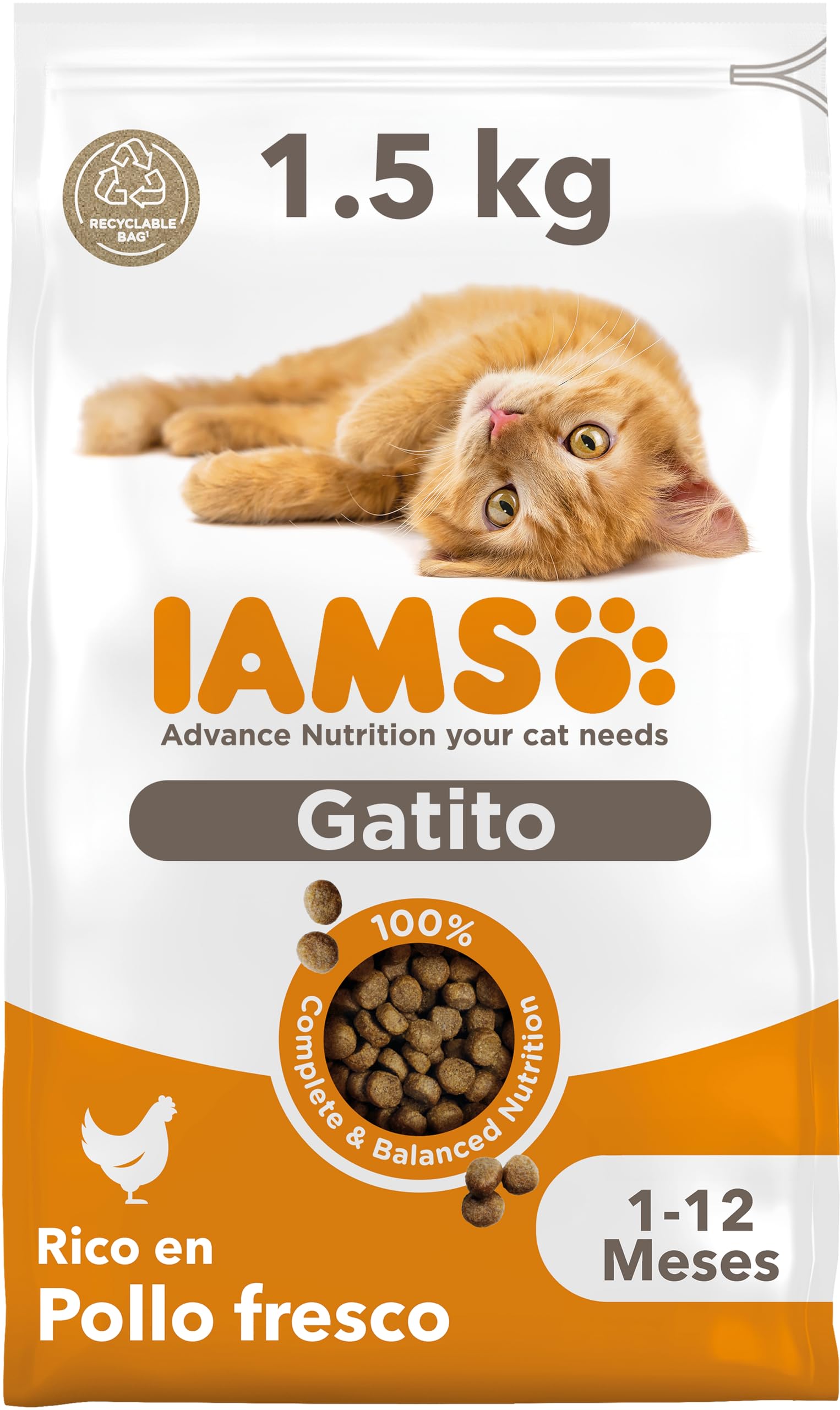 IAMS Dry food for 1-12 months junior kittens with fresh chicken, 1.5 kg