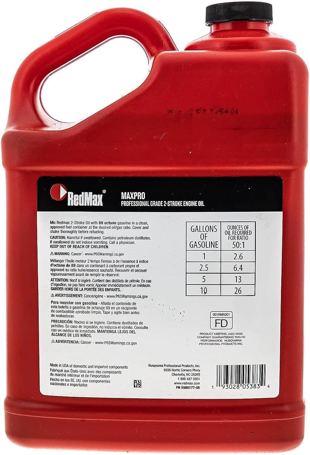 1 Gallon RedMax MaxPro Synthetic Blend 2 Stroke Oil 50:1 Mix Ratio 598817705