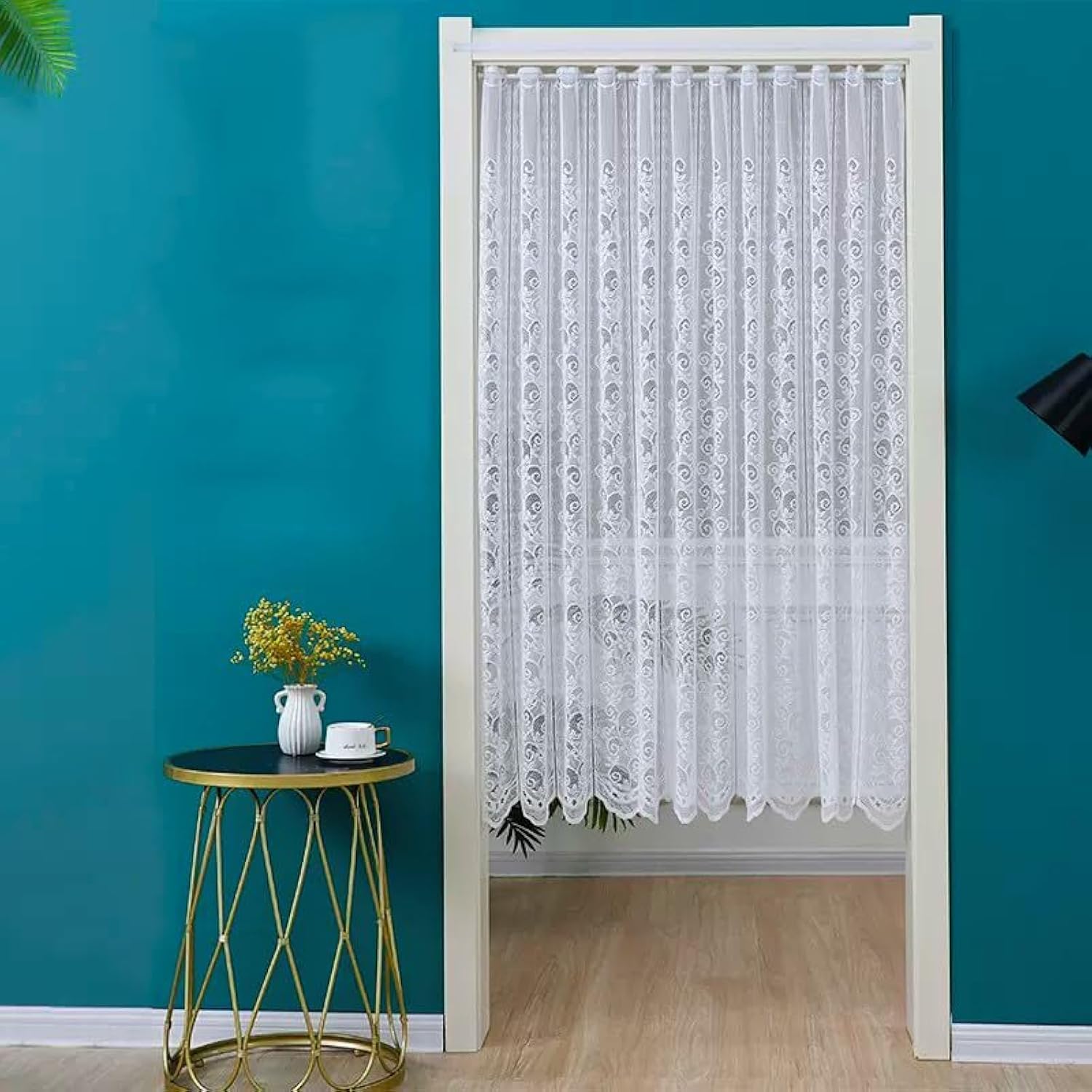 Embroidered Net Curtain Made of Lace Short Curtain Modern Style Bistro Curtain Can Be Shortened in Width Eye-catching Kitchen White (W x H 90 x 45 cm) 1 Piece