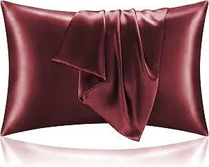 BEDELITE Satin Pillowcase with Zipper 2 Pack, Burgundy Pillow Cases Standard Size, Super Soft and Cooling Similar to Silk Pillow Cases, Gift for Women Men(20x26 Inches)