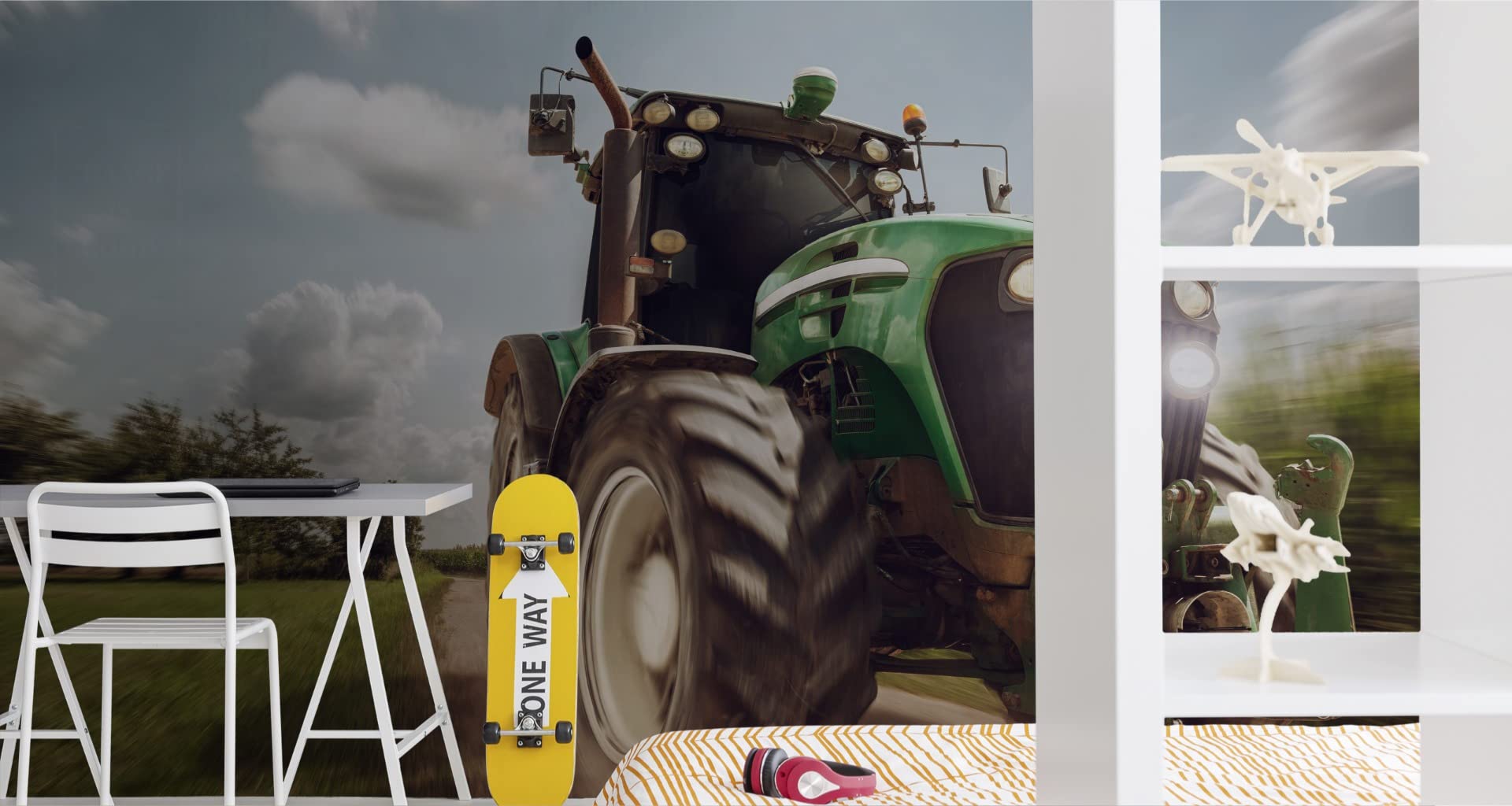 Muralo Samoprzylepna fototapeta 270 x 180 cm, młodzieżowy traktor, pole 3D, nowoczesna tapeta do pokoju dziecięcego, sypialni, obrazy ścienne, tatuaż ścienny XXL, rozmiar 270 x wysokość 180