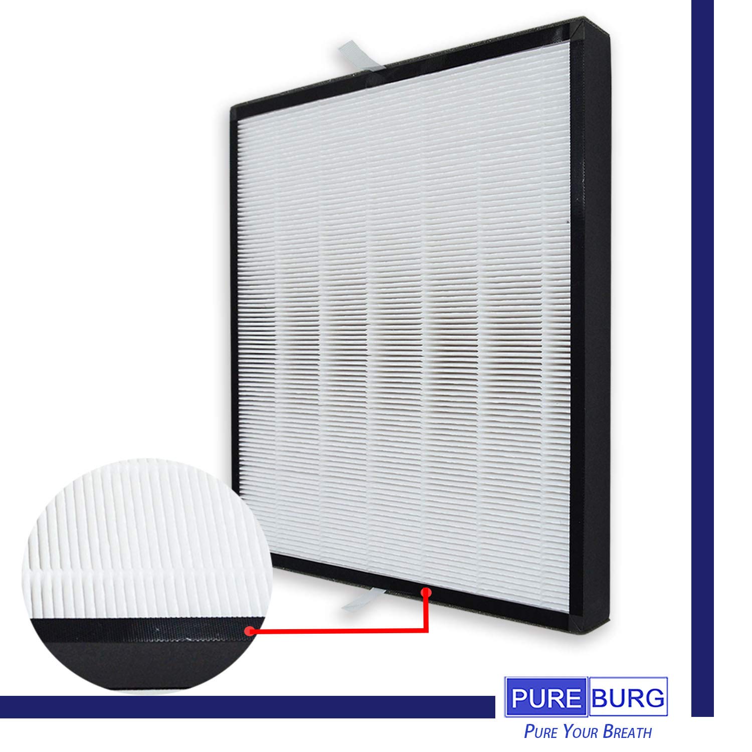 PUREBURG FLT5900 Replacement Filter Set Compatible with GermGuardian AC5900WCA Air Purifier Filter J, 1-Pack H13 HEPA +Activated Carbon Pre-Filters x 2