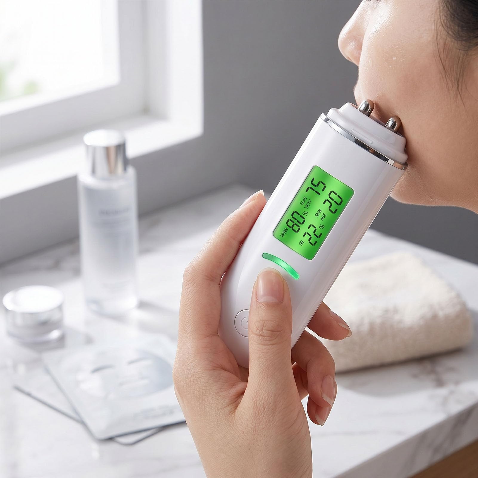 Yinhing Tester per L'Idratazione della Pelle – Analizzatore Digitale Ad Alta Precisione per Idratazione e, con Ampio Display LCD – Ideale per Uso Domestico, in Viaggio e in Salone (WHITE)