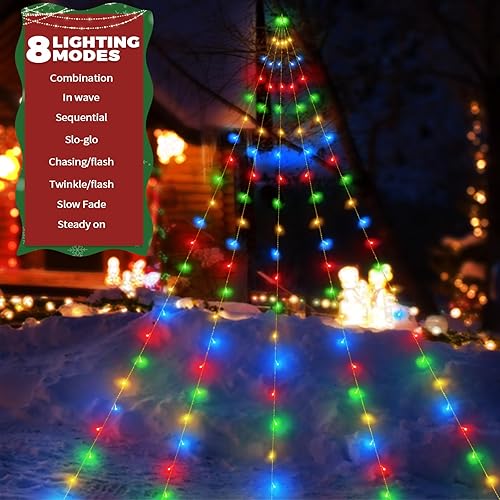 Miniatura 3 de Tira de luces solares de gran tamaño de 16.5 pies para exteriores, 8 modos de iluminación, luces solares para árbol de Navidad, luces solares de