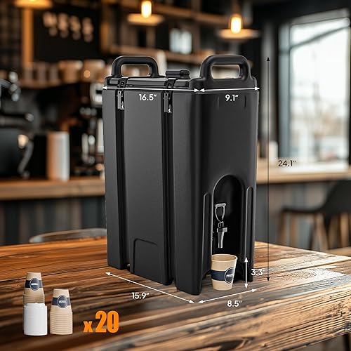Miniatura 7 de ROVSUN Dispensador de bebidas aislado de 5 galones, servidor de bebidas frías y frías con asas, grifo y 20 tazas, dispensador de bebidas LLDPE de
