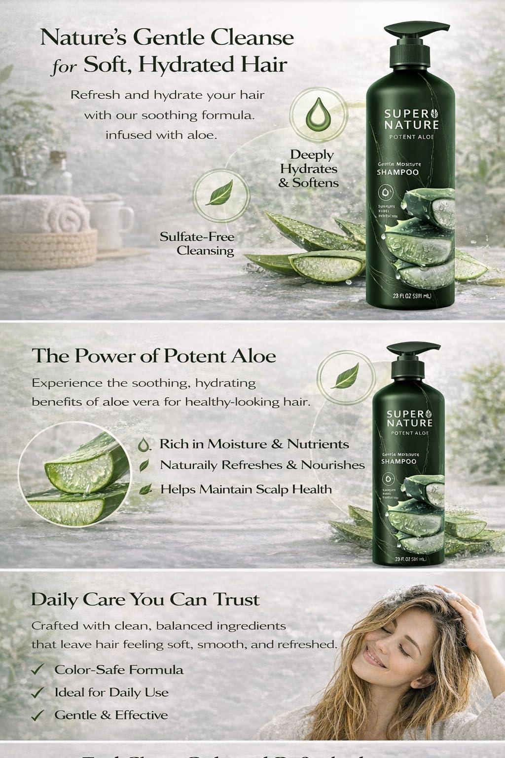 Super Nature Aloe Moisture Shampoo, Sulfate, Paraben & Dye Free