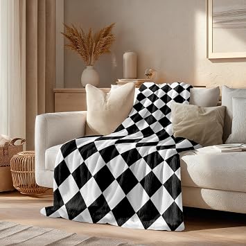 Batmerry Black White Diamond Throw Blanket for Couch Sofa Bed,Abstract Black and White Harlequin Super Soft Warm Fuzzy Plush Blankets Decor Lightweight Cozy Travel Camping Blanket 60 x 80 in