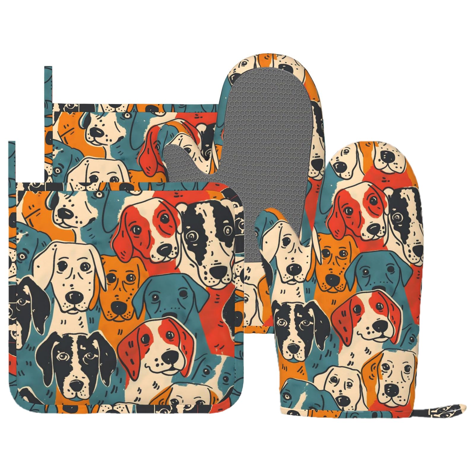 Lot de 4 maniques et maniques imprimées de chiens mignons