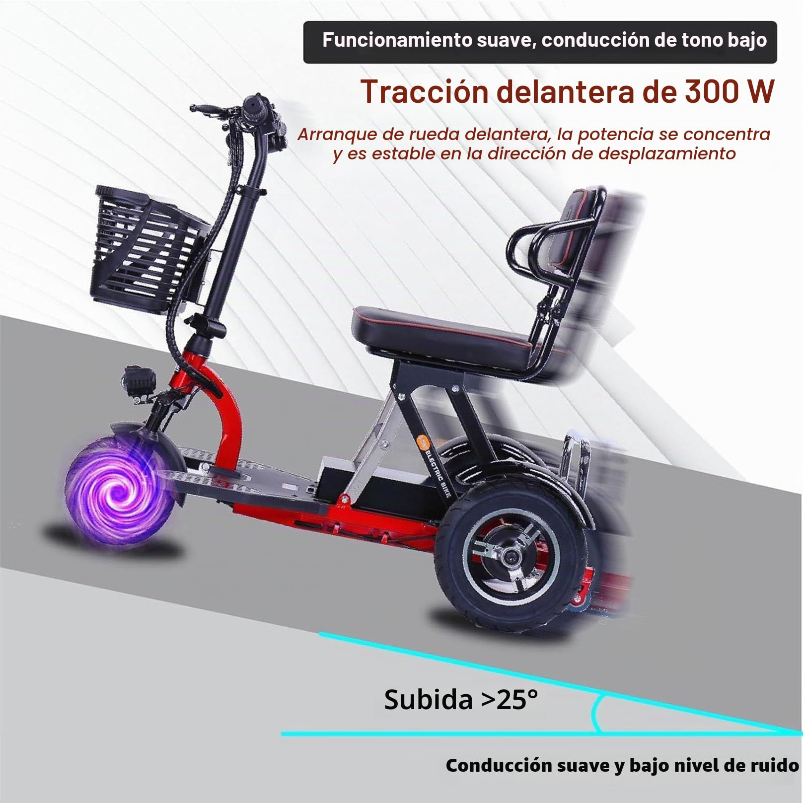 Scooter de movilidad plegable,Scooter electrico discapacitados Es muy adecuado para personas discapacitadas y personas mayores,Equipado con batería de 20 Ah Mayores Fácil de operar(Rojo)