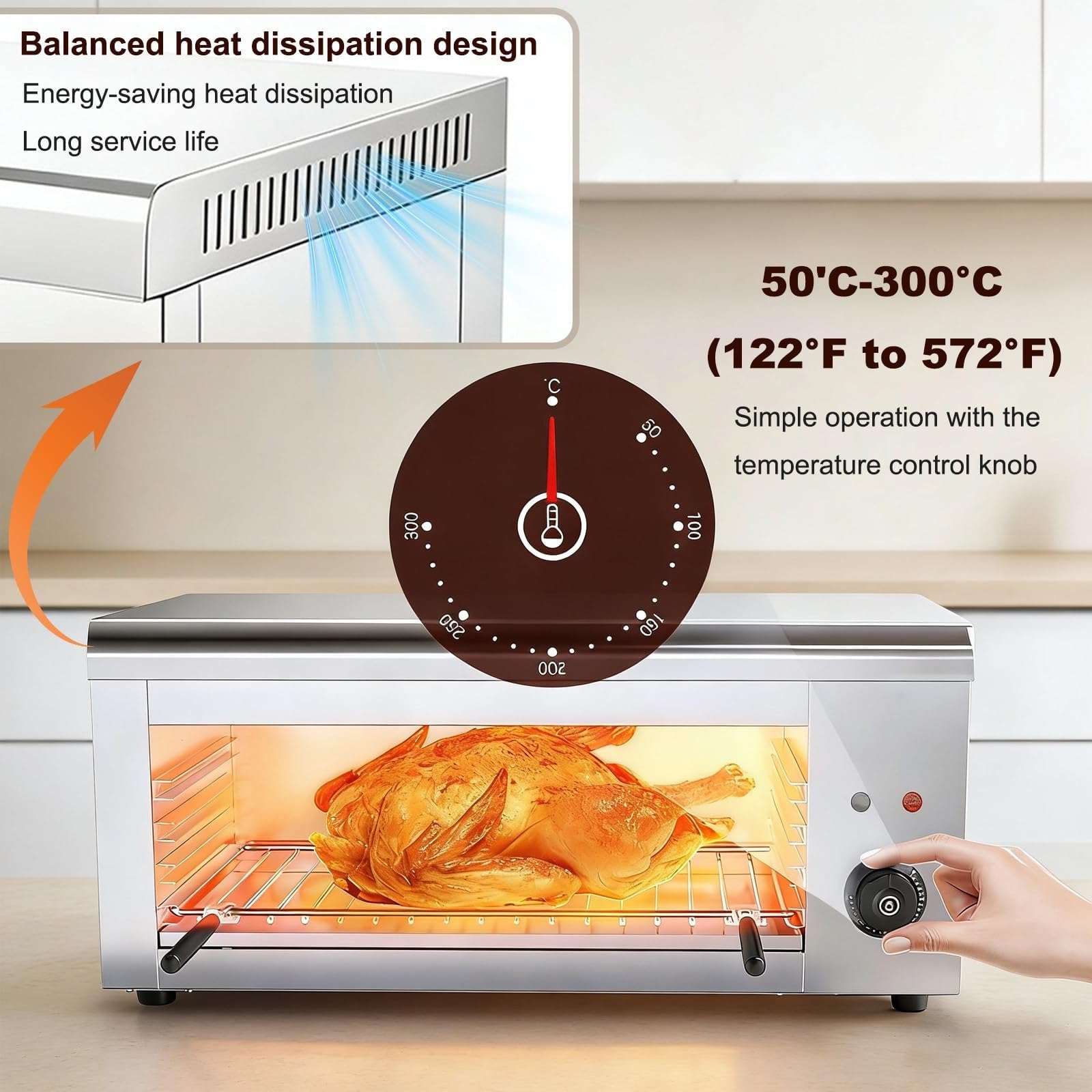 2000W Grill Salamandra Eléctrico,horno pizza electrico para Fundir Queso de Acero Inoxidable con 4 Alturas Ajustables,Temperatura ajustable 50-300 grados para BBQ, Pizza, Parrilladas de Filetes(220V)