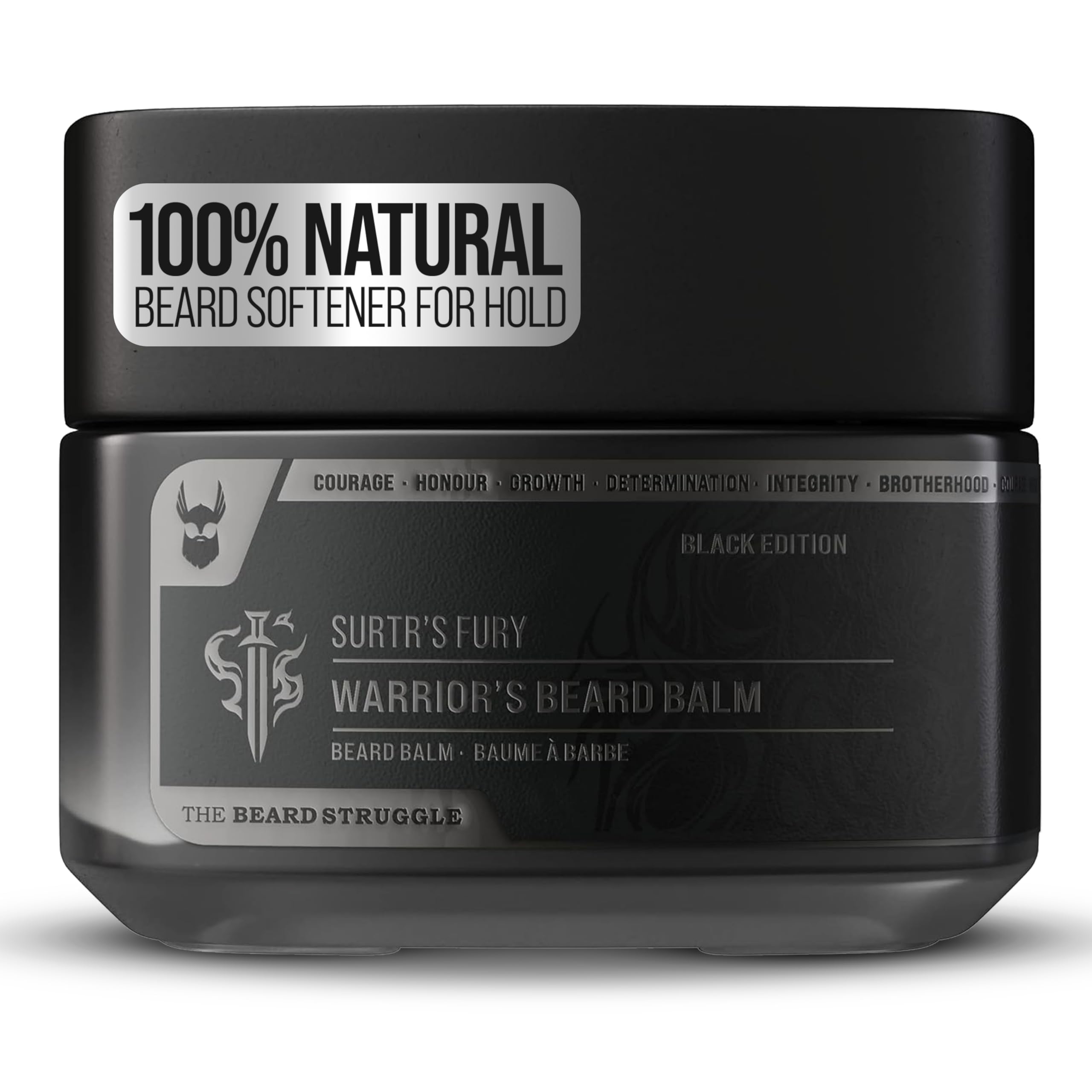 The Beard Struggle Warrior’s Beard Balm - Platinum Collection, Surtr's Fury - Non-Greasy Low-Hold Formula, Luxurious Cologne-Grade Fragrances 100% Natural and Plant-Based Ingredients - 50g