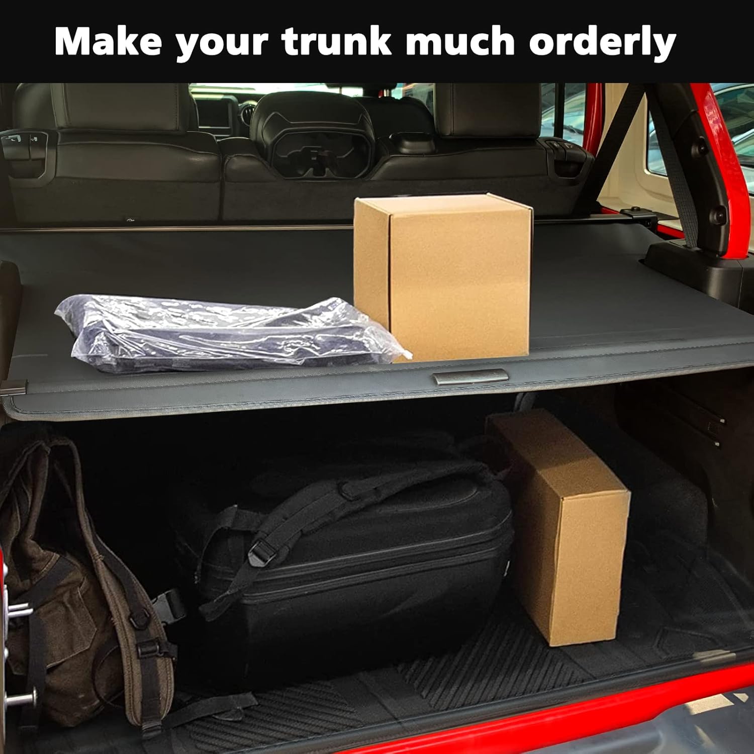 SUNPIE Retractable Cargo Cover Compatible with 2018-2023 Wrangler JL JLU 4 Doors (Not for 2.0T 4XE and Soft Top) Tonneau Cover No Gap Rear Trunk Cover Organizer Custom Fit Shielding Shade