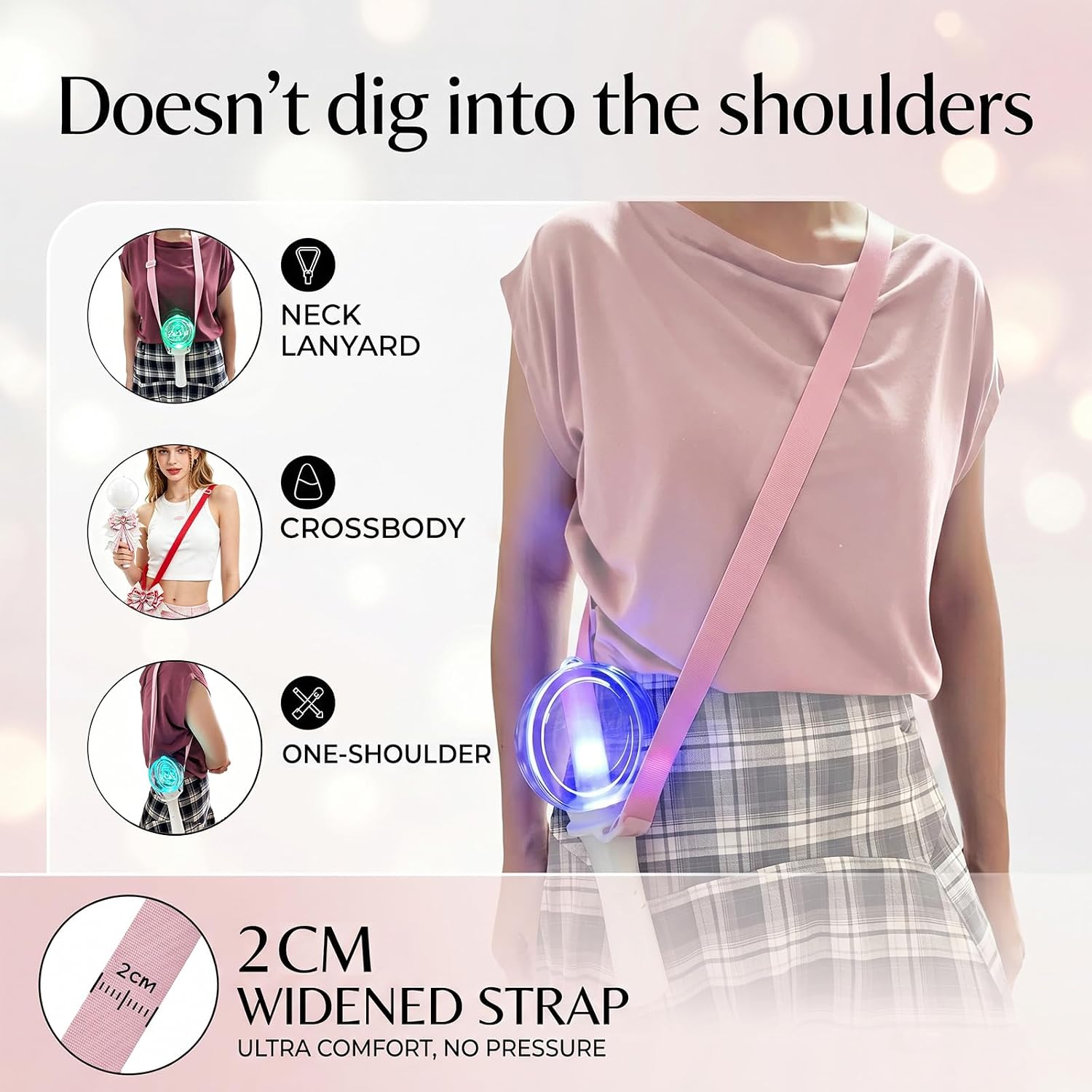 Lightstick Accessories - 2 Lightstick Bow Decorations with Ribbon & Pearl Chain, 2 Lightstick Lanyard Straps Crossbody Holder, Concert Light Stick Decor Set(Lightstick is not Included)