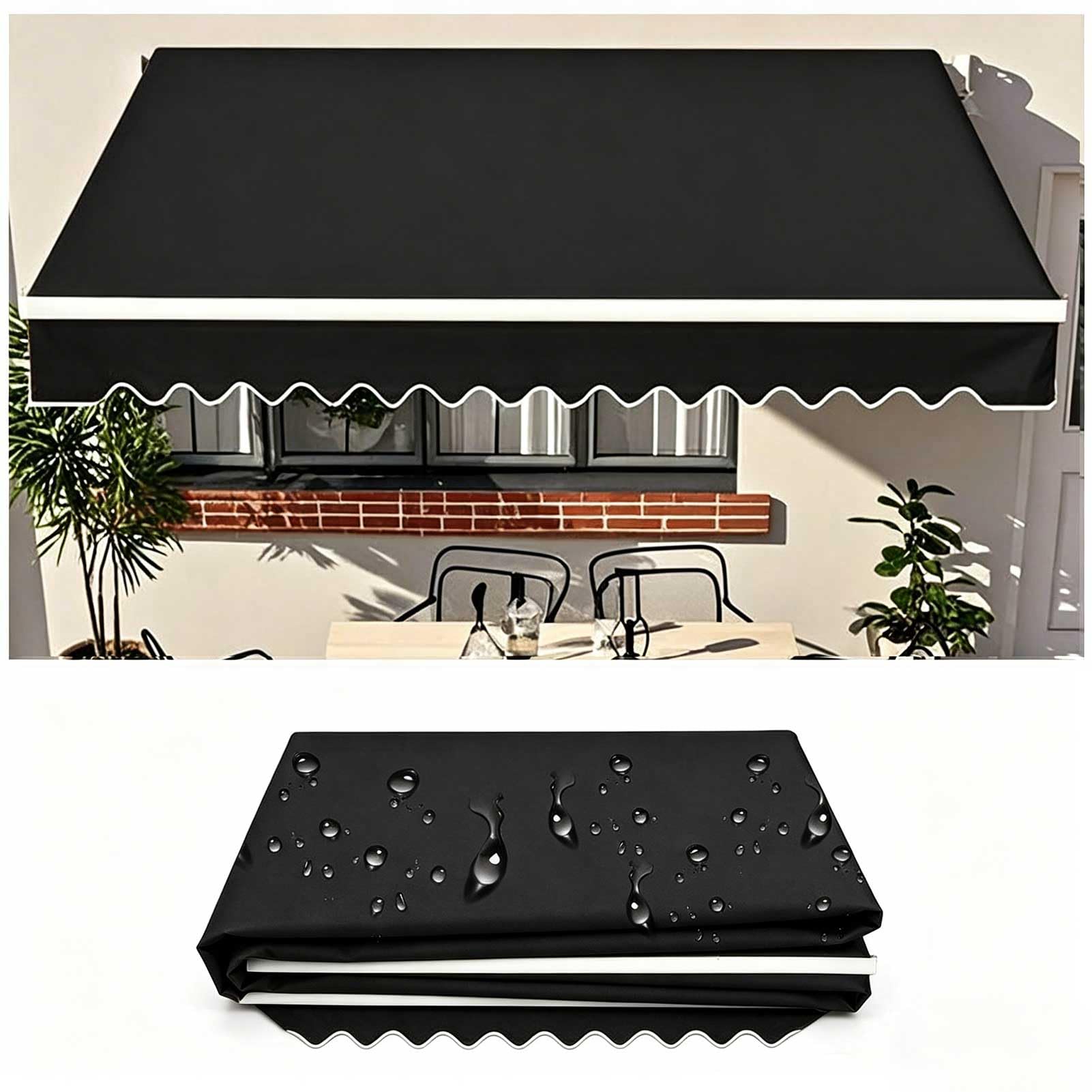 Patio Door Window Awning Sunshade Shelter 4.9x2m Outdoor Canopy Retractable Awning Shade Fabric Replacements for Garden Party Sunscreen Cover, Black — image 1