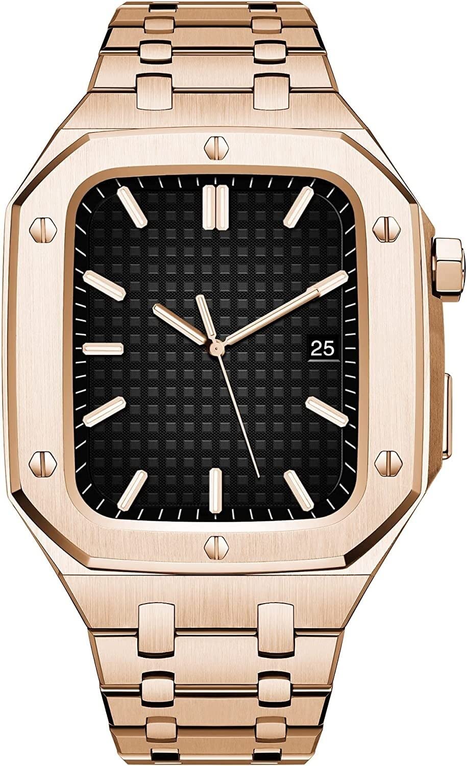 Sexy outfit Pasek do zegarka z metalu szlachetnego + etui do zegarka, do paska do zegarka Apple 44 mm 45 mm pasek ze stali nierdzewnej do bransoletki, do serii IWatch 8 7 6 SE 5 4