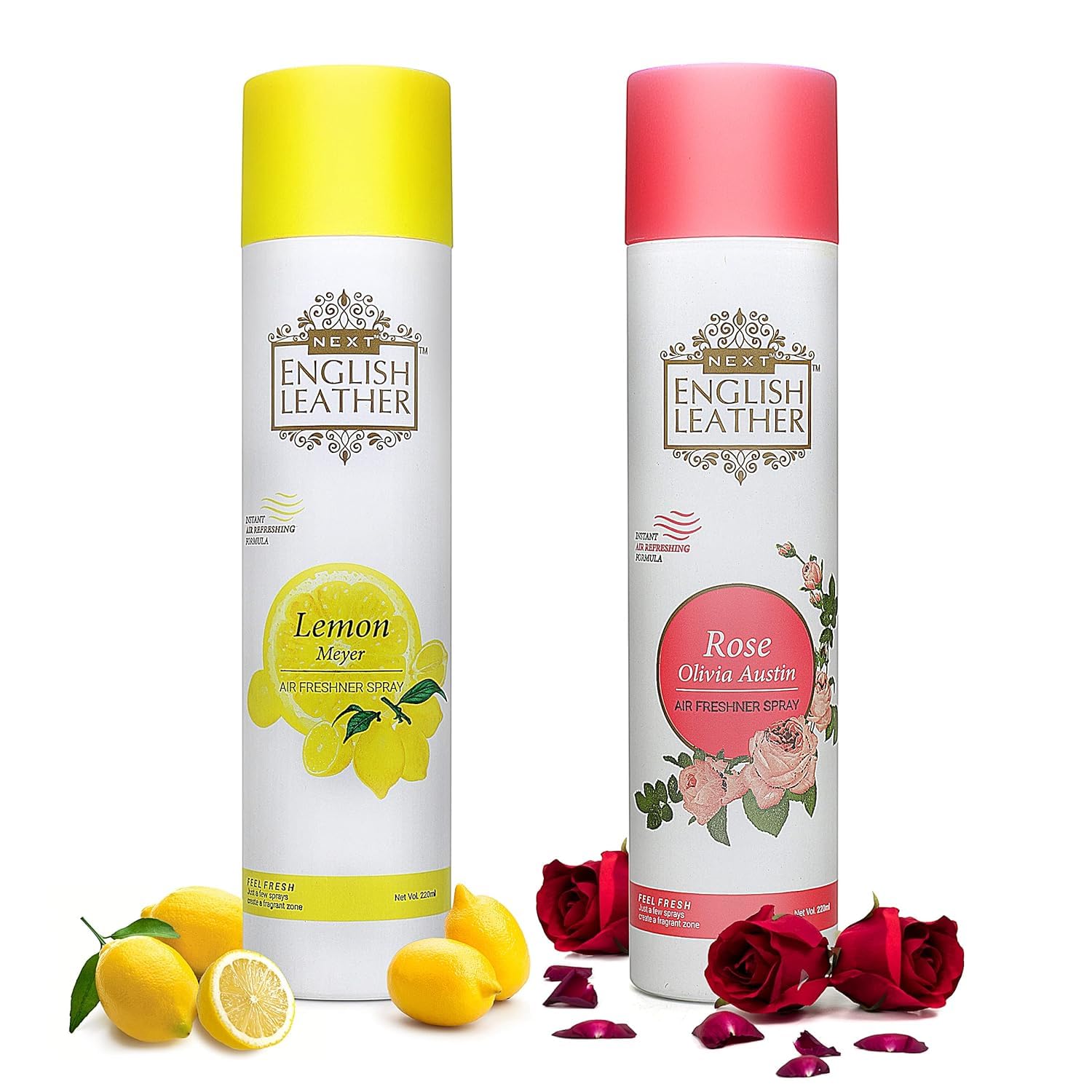 English Leather Room Air Freshener Spray-220ml EACH | FOR HOME,OFFICE & CAR | Pack of 2 (Rose and Lemon)