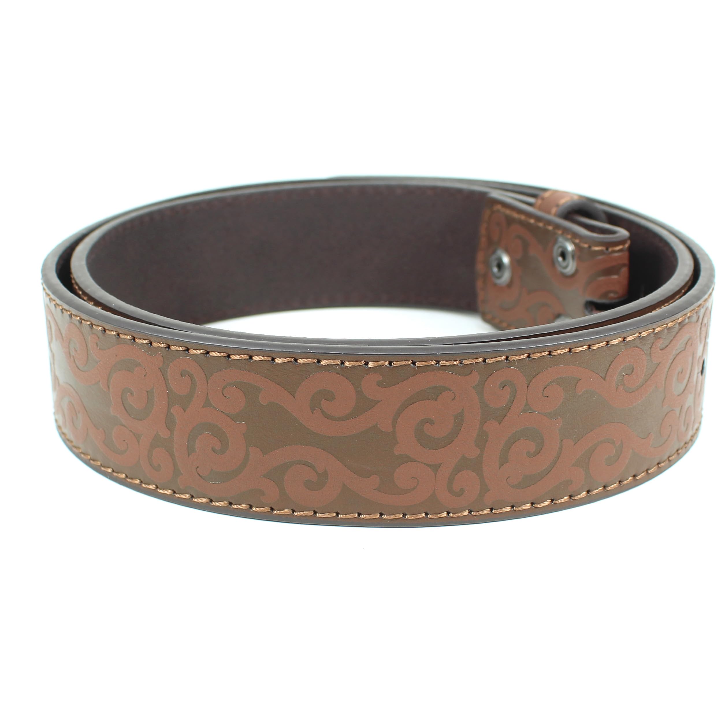 Classic Western Scroll Leather Belt Strap Without Buckle 1.5" Wide with Snaps - Vintage Cowboy Cowgirl Style